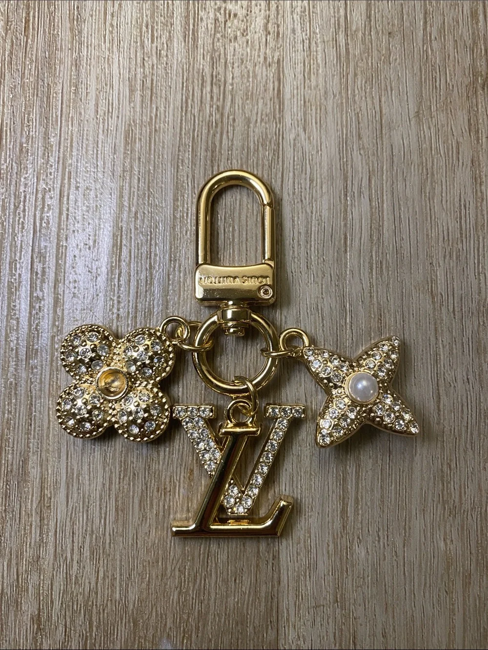 Louis Vuitton Blooming Flowers Bag Charm Crystal Gold Pearl Accents